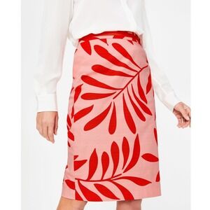 Boden‎ Pink & Red Tropical Fern Leaf Pencil Skirt - Cotton Blend - Size US 14L